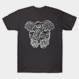 Elephant Zentangle - White T-Shirt